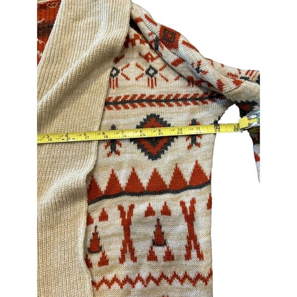 Roxy Knit Cardigan Sweater Med Multicolor Tribal Aztec Print Open Drape Front - Picture 4 of 6